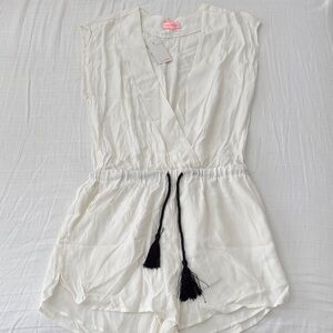 re:named White Romper with Black Tassel Tie